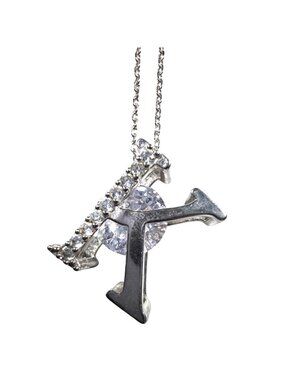 Necklace Silver tone Initial K Rhinestone Womens Jewelry gift personalized